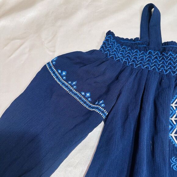 Neiman Marcus Embroidery Floral Peasant Cottagecore Boho Blue SZ M Long Sleeve - Picture 5 of 10
